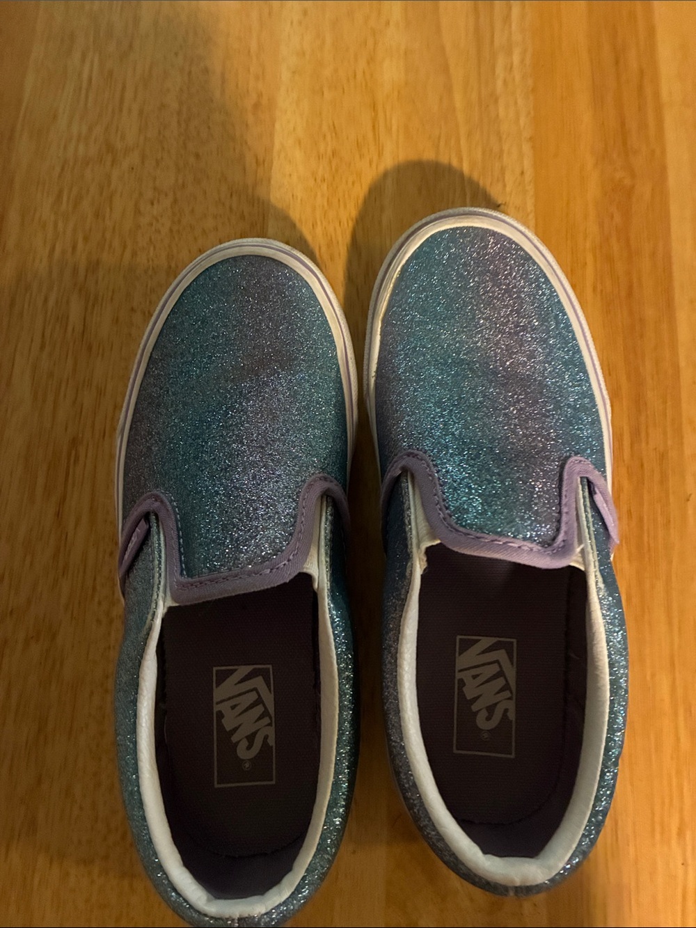 Vans Kids Glitter Slip-On Sneakers in Teal and Purple Trim
